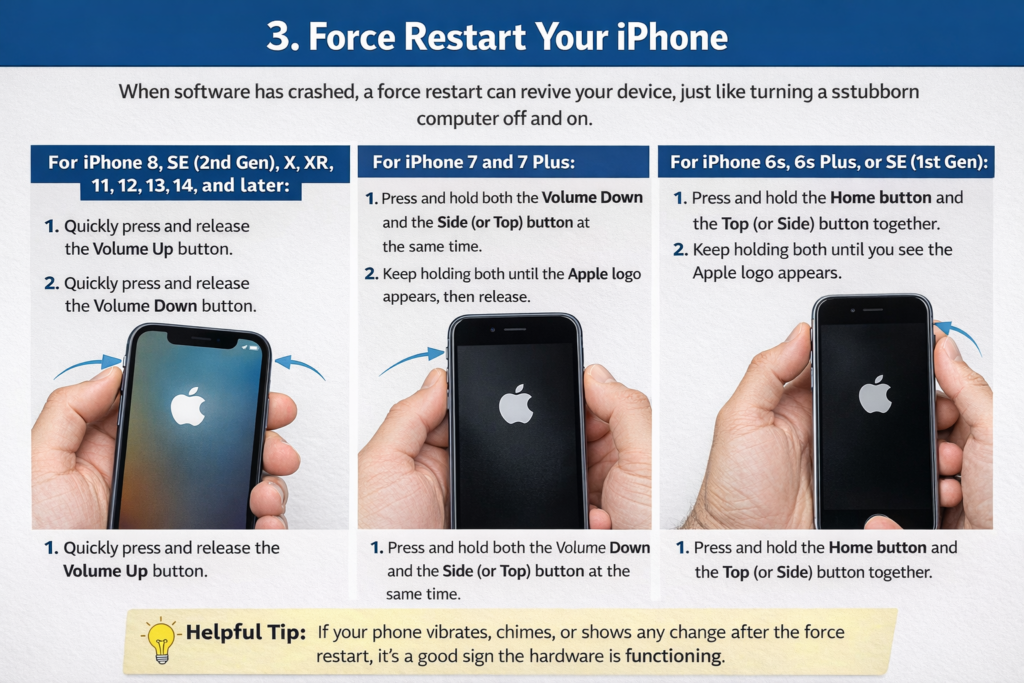 Force restarting iPhone with button combinations