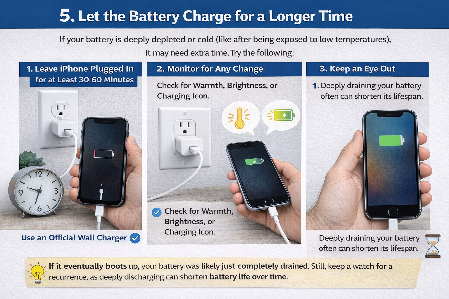 iPhone plugged into charger showing battery icon for extended charging