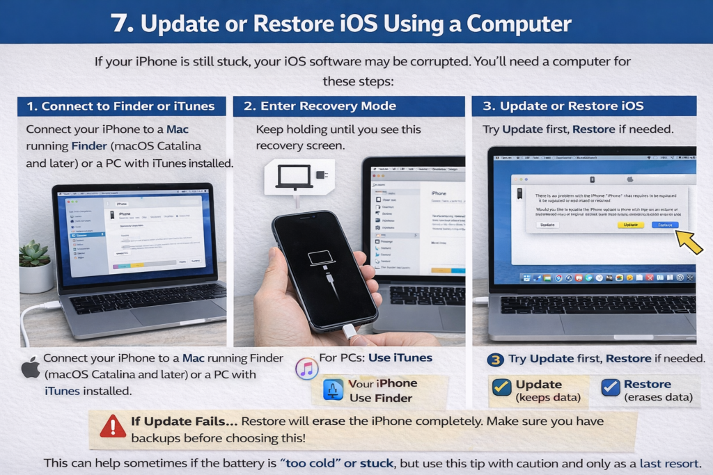 iPhone connected to Mac in Recovery Mode
