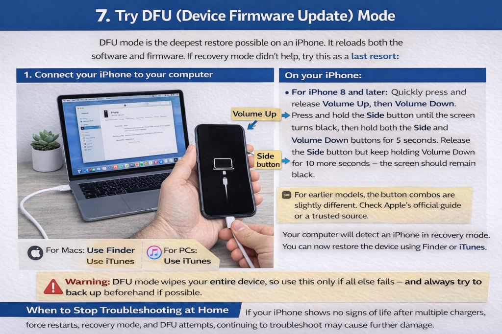 Entering DFU mode on iPhone for deep restore