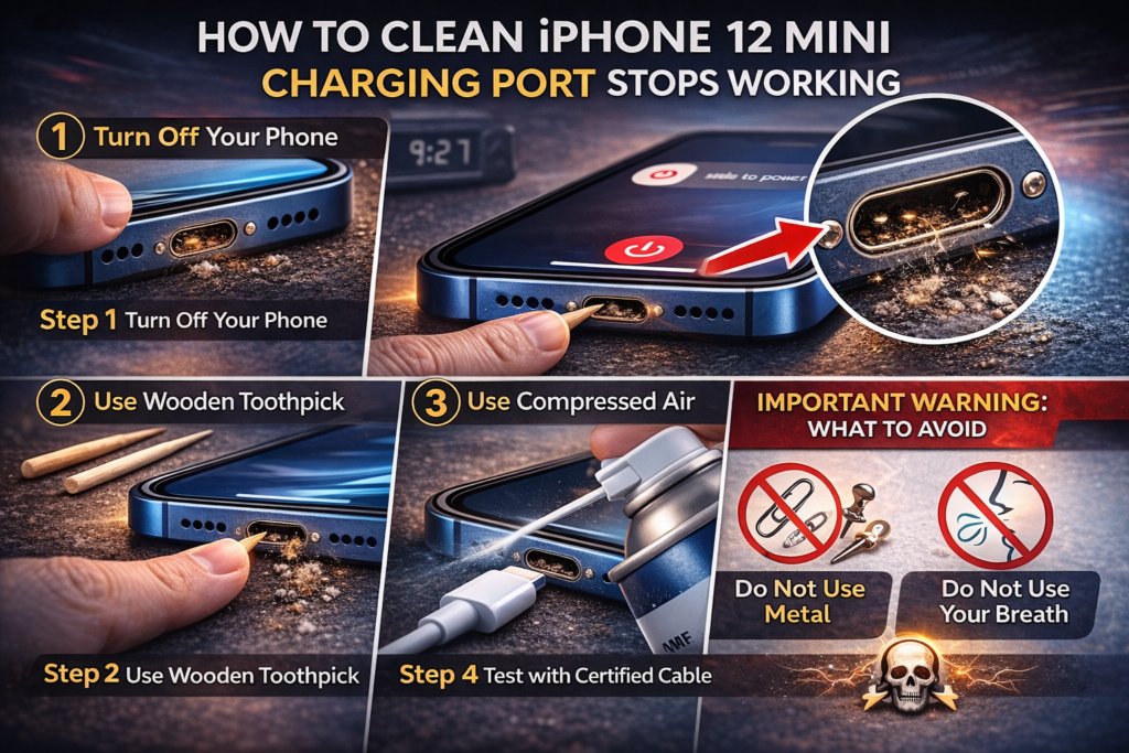 iPhone 12 mini charging port close up